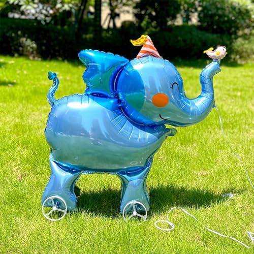Nine San Walking Elefant Luftballons Stehend 3D Elephant Folienballon with Wheels Elefanten Helium Ballon Walker Elefantballon Babyshower Party Geburtstag Deko von Nine san