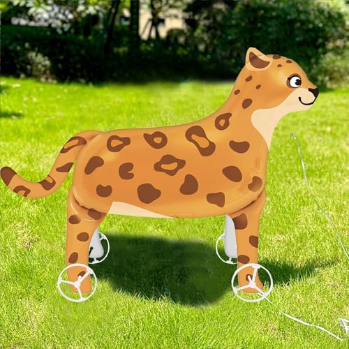 Nine San Walking Leopard Luftballons Stehend Leoparden Folienballon with Wheels Gepard Walker Waldtiere Geschenk Geburtstag Deko von Nine san