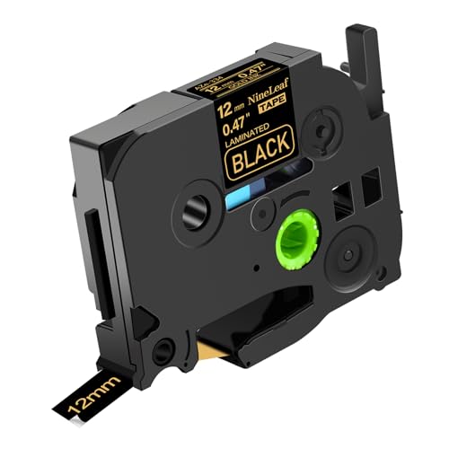 NineLeaf 1 Packung Ersatz für Brother P-Touch TZe-334 TZe334 TZ334 AZe 12mm 0.47'' Laminiertes Gold auf Schwarz Schriftband Bänder für Ptouch PT-1830 1830C 1830SC 1830VP Beschriftungsgerät von NineLeaf