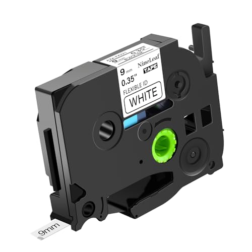 NineLeaf 1 Packung Ersatz für Brother P-Touch TZe-FX221 TZ-FX221 TZFX221 AZe 9mm 0.35'' Flexibles Bänder Laminiert Schwarz auf Weiß Schriftband für Ptouch PT-E500VP D200SA Beschriftungsgerät von NineLeaf
