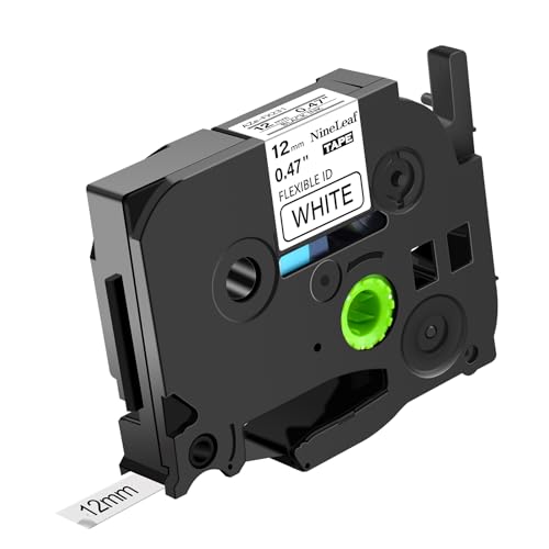 NineLeaf 1 Packung Ersatz für Brother P-Touch TZe-FX231 TZ-FX231 TZFX231 AZe 12mm 0.47'' Flexibles Bänder Laminiert Schwarz auf Weiß Schriftband für Ptouch PT-E500VP D200SA Beschriftungsgerät von NineLeaf