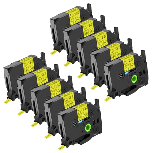 NineLeaf 10 Packung Ersatz für Brother P-Touch TZe-621 TZe621 TZ621 AZe 9mm 0.35'' Bänder Laminiertes Schwarz auf Gelb Schriftband für Ptouch PT-D200 D450 D400VP D400 E300 E100 Beschriftungsgerät von NineLeaf