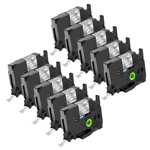 NineLeaf 10 Packung Ersatz für Brother P-Touch TZe-M931 TZ-M931 TZeM931 TZM931 AZe 12mm 0.47'' Bänder Laminiert Schwarz auf mattem Silber Schriftband für Ptouch PT-D210 H110 7600 Beschriftungsgerät von NineLeaf