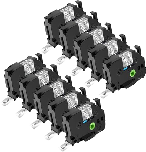 NineLeaf 10 Packung Ersatz für Brother P-Touch TZe-M951 TZ-M951 TZeM951 TZM951 AZe 24mm 0.94'' Bänder Laminiert Schwarz auf mattem Silber Schriftband für Ptouch PT-9500PC 9700PC Beschriftungsgerät von NineLeaf