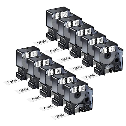 NineLeaf 10 Packung Ersatz für Dymo 18484 A18484 19mm x 5.5m Bänder Schwarz auf Weiß Polyester Permanentes Industrie-Schriftband für Rhino 4200 5200 5000 6000 ILP 3M PL150 PL200 Beschriftungsgerät von NineLeaf