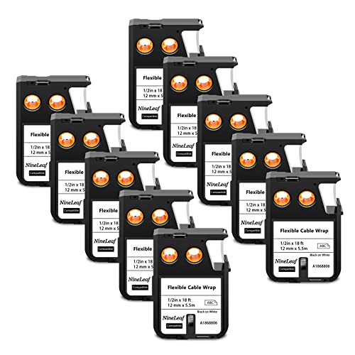 NineLeaf 10 Packung Ersatz für Dymo 1868806 A1868806 12mm x 5.5m 0.47'' 1/2 Zoll Schwarz auf Weiß Bänder Flexible Kabelummantelung Nylon Schriftband für Rhino XTL-300 XTL-500 Beschriftungsgerät NineLeaf 10 Packung Ersatz für Dymo 1868806 A1868806 12mm x 5.5m 0.47'' 1/2 Zoll Schwarz auf Weiß Bänder Flexible Kabelummantelung Nylon Schriftband für Rhino XTL-300 XTL-500 Beschriftungsgerät von NineLeaf