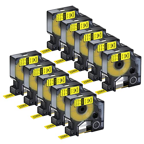 NineLeaf 10 Packung Ersatz für Dymo IND 18432 A18432 12mm x 5.5m Bänder Schwarz auf Gelb Vinyl Permanentes Industrie Schriftband für Rhino 1000 4200 5200 ILP 219 3M PL100 PL150 Beschriftungsgerät NineLeaf 10 Packung Ersatz für Dymo IND 18432 A18432 12mm x 5.5m Bänder Schwarz auf Gelb Vinyl Permanentes Industrie Schriftband für Rhino 1000 4200 5200 ILP 219 3M PL100 PL150 Beschriftungsgerät von NineLeaf