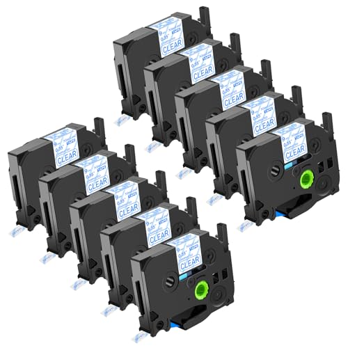 NineLeaf 10 x Ersatz für Brother P-Touch TZe-123 TZ-123 TZe123 TZ123 AZe 9mm 0.35'' Bänder Laminiertes Blau auf Klar Schriftband Kassette für Ptouch PT-1280TG 1280VP Beschriftungsgerät von NineLeaf