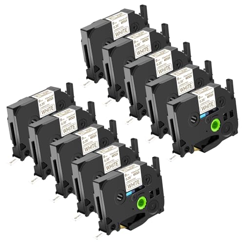 NineLeaf 10 x Ersatz für Brother P-Touch TZe-224 TZ-224 TZe224 TZ224 AZe 9mm 0.35'' Bänder Laminiertes Gold auf Weiß Schriftband Kassette für Ptouch PT-1280TG 1280VP Beschriftungsgerät von NineLeaf