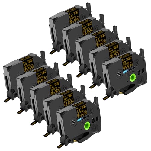 NineLeaf 10 x Ersatz für Brother P-Touch TZe-324 TZ-324 TZe324 TZ324 AZe 9mm 0.35'' Bänder Laminiertes Gold auf Schwarz Schriftband Kassette für Ptouch PT-1280TG 1280VP Beschriftungsgerät von NineLeaf