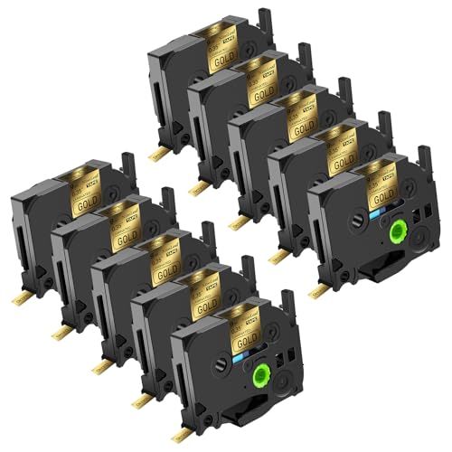 NineLeaf 10 x Ersatz für Brother P-Touch TZe-821 TZ-821 TZe821 TZ821 AZe 9mm 0,35'' Bänder Laminiertes Schwarz auf Gold Schriftband Kassette für Ptouch PT-1280TG 1280VP Beschriftungsgerät von NineLeaf