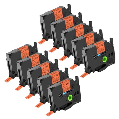 NineLeaf 10 x Ersatz für Brother P-Touch TZe-B31 TZ-B31 TZeB31 TZB31 AZe 12mm 0.47'' Bänder Laminiertes Schwarz auf fluo Orange Schriftband Kassette für Ptouch PT-E500VP D200SA Beschriftungsgerät von NineLeaf