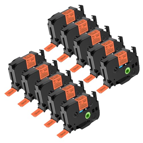 NineLeaf 10 x Ersatz für Brother P-Touch TZe-B41 TZ-B41 TZeB41 TZB41 AZe 18mm 0.7'' Bänder Laminiertes Schwarz auf fluo Orange Schriftband Kassette für Ptouch PT-2200 2210 2300 Beschriftungsgerät von NineLeaf