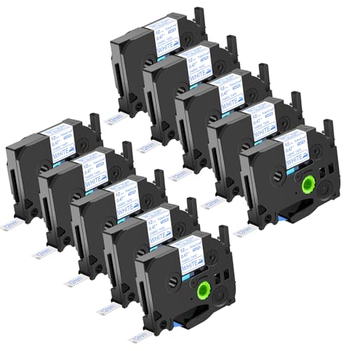 NineLeaf 10 x Ersatz für Brother P-Touch Tze-FA3 TzeFA3 TZ-FA3 TZFA3 Aze-FA3 12mm 0.47'' Textil-Aufbügel Bänder Kleidung Blau auf Weiß Schriftband für Ptouch PT-H101GB H105 H107 Beschriftungsgerät von NineLeaf