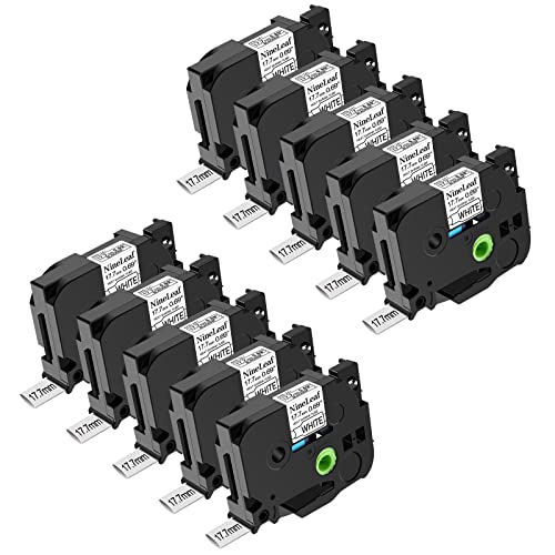 NineLeaf 10 x Kompatibel für Brother P-touch HSe-241 HSe241 HS-241 HS241 HSe Schriftband 17,7mm x 1.5m Schwarz auf Weiß Heißschrumpfschlauch für Drähte Kabel in Ptouch PT-1950 1960 2030 Etikettenband von NineLeaf