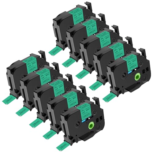 NineLeaf 10 x Kompatibel für Brother P-touch TZe-751 TZe751 TZ-751 TZ751 AZe-751 TZE Schriftband 24mm 0.94'' Schwarz auf Grün Laminiert Etikettenband für Ptouch PT-D600 D600VP E500 Beschriftungsgerät von NineLeaf