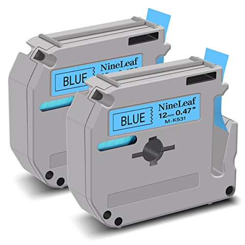 NineLeaf 2 Packung Ersatz für Brother P-Touch M-K531s M-K531 MK531 M-531 M531 12mm 0.47'' Bänder nicht laminiertes schwarz auf Blau Schriftband für Ptouch PT-45M 55BM 80SCCP Beschriftungsgerät von NineLeaf