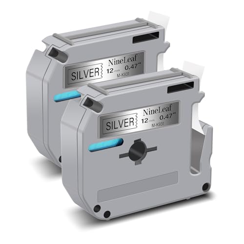 NineLeaf 2 Packung Ersatz für Brother P-Touch M-K931s M-K931 MK931 M-931 M931 12mm 0.47'' Bänder nicht Laminiertes Schwarz auf Silber Schriftband für Ptouch PT-45M 55BM 80SCCP Beschriftungsgerät von NineLeaf