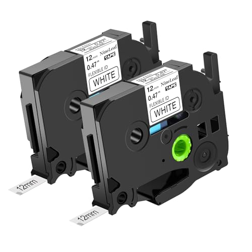 NineLeaf 2 Packung Ersatz für Brother P-Touch TZe-FX231 TZ-FX231 TZFX231 AZe 12mm 0.47'' Flexibles Bänder Laminiert Schwarz auf Weiß Schriftband für Ptouch PT-E500VP D200SA Beschriftungsgerät von NineLeaf