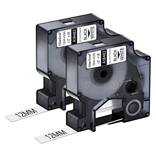 NineLeaf 2 Packung Ersatz für Dymo 18483 A18483 12mm x 5.5m Bänder Schwarz auf Weiß Polyester Permanentes Industrie-Schriftband für Rhino 1000 4200 5200 ILP 219 3M PL100 PL150 Beschriftungsgerät NineLeaf 2 Packung Ersatz für Dymo 18483 A18483 12mm x 5.5m Bänder Schwarz auf Weiß Polyester Permanentes Industrie-Schriftband für Rhino 1000 4200 5200 ILP 219 3M PL100 PL150 Beschriftungsgerät von NineLeaf