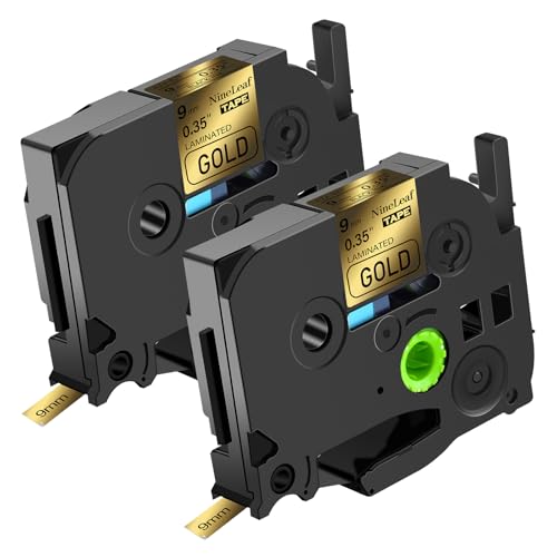 NineLeaf 2 x Ersatz für Brother P-Touch TZe-821 TZ-821 TZe821 TZ821 AZe 9mm 0,35'' Bänder Laminiertes Schwarz auf Gold Schriftband Kassette für Ptouch PT-1280TG 1280VP Beschriftungsgerät von NineLeaf