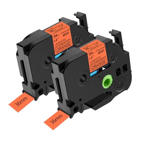 NineLeaf 2 x Ersatz für Brother P-Touch TZe-B61 TZ-B61 TZeB61 TZB61 AZe 36mm 1.4'' Bänder Laminiertes Schwarz auf fluo Orange Schriftband Kassette für Ptouch PT-9200PC PT-9500PC Beschriftungsgerät von NineLeaf