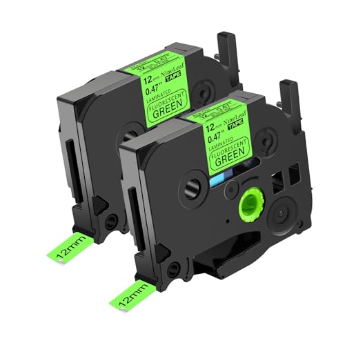 NineLeaf 2 x Ersatz für Brother P-Touch TZe-D31 TZ-D31 TZeD31 TZD31 AZe 12mm 0.47'' Bänder Laminiertes Schwarz auf fluo Grün Schriftband Kassette für Ptouch PT-E500VP D200SA Beschriftungsgerät von NineLeaf