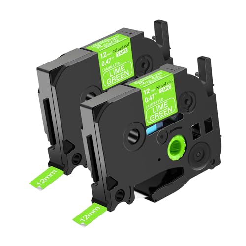 NineLeaf 2 x Ersatz für Brother P-Touch TZe-MQG35 TZ-MQG35 TZeMQG35 TZMQG35 AZe 12mm 0.47'' Bänder Laminiert Weiß auf Lind Grün Schriftband Kassette für Ptouch PT-E500VP D200SA Beschriftungsgerä von NineLeaf