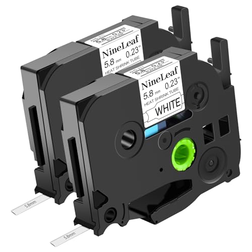 NineLeaf 2 x Kompatibel für Brother HSe-211 HSe211 HS-211 HSe Schrumpfschlauch Schriftband 5.8mm Schwarz auf Weiß Etikettenband für Kabel in Ptouch PT-E300 E500 E550W E800W P900 H500 P950NW P750WVP von NineLeaf