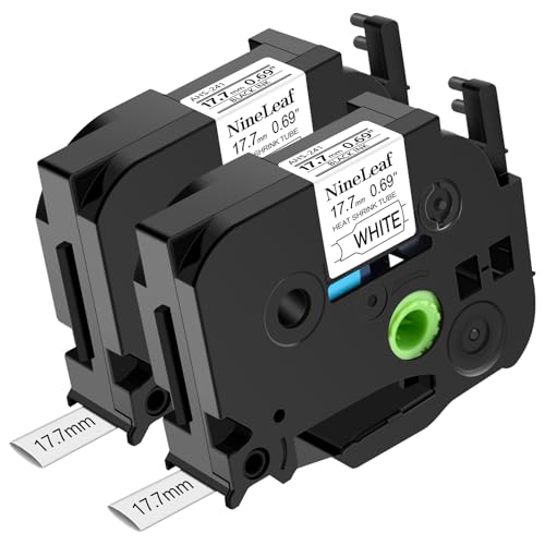 NineLeaf 2 x Kompatibel für Brother P-touch HSe-241 HSe241 HS-241 HS241 HSe Schriftband 17,7mm x 1.5m Schwarz auf Weiß Heißschrumpfschlauch für Drähte Kabel in Ptouch PT-320 330 340 350 Etikettenband von NineLeaf