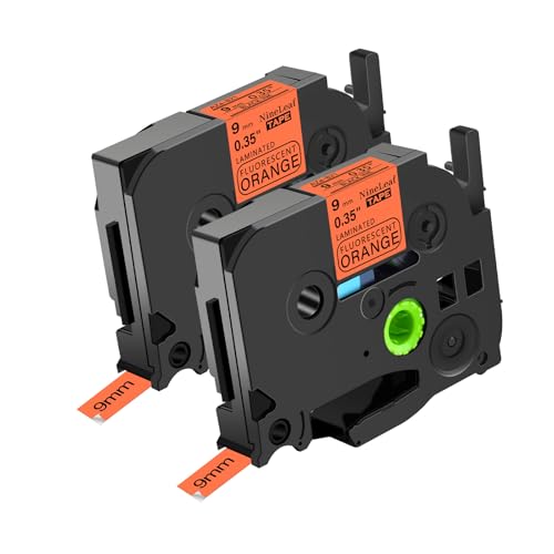NineLeaf 2 x Kompatibel für Brother P-touch TZe-B21 TZeB21 TZ-B21 TZB21 TZE Schriftband 9mm 0.35'' Schwarz auf fluo Orange Laminiert Etikettenband für Ptouch PT-D210 D210BK D450 Beschriftungsgerät von NineLeaf