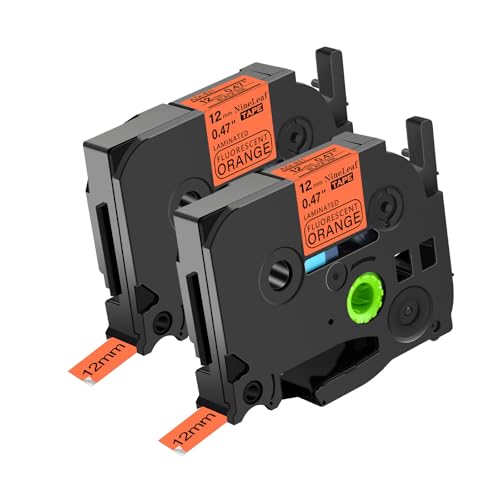 NineLeaf 2 x Kompatibel für Brother P-touch TZe-B31 TZeB31 TZ-B31 TZB31 TZE Schriftband 12mm 0.47'' Schwarz auf fluo Orange Laminiert Etikettenband für Ptouch PT-D210 D210BK D450 Beschriftungsgerät von NineLeaf