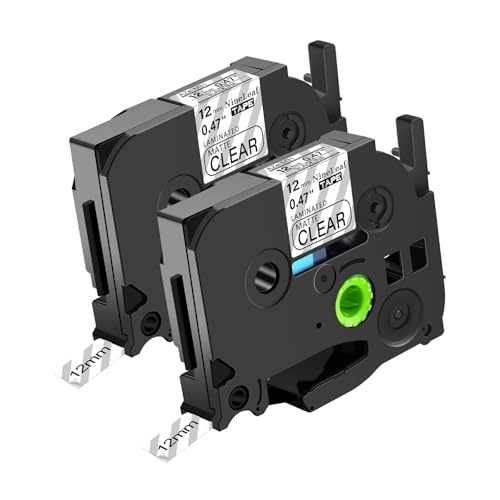 NineLeaf 2 x Kompatibel für Brother P-touch TZe-M31 TZeM31 TZ-M31 TZM31 TZE 12mm 0.47'' Schwarz auf Matt Transparent Laminiert Etikettenband für Ptouch PT-D210 D210BK D450 Beschriftungsgerät von NineLeaf