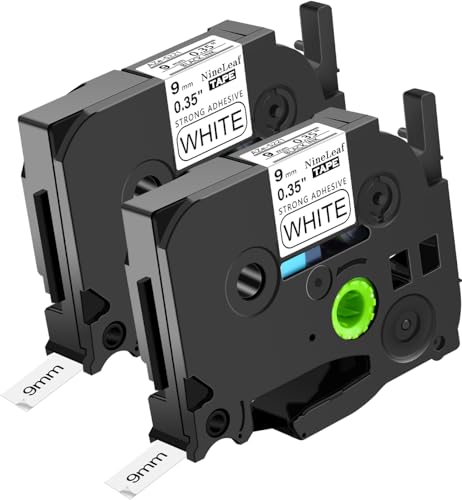 NineLeaf 2 x Kompatibel für Brother P-touch TZe-S221 TZS221 AZe-S221 Schriftband 9mm 0.35'' Extra-Stark Klebend Schwarz auf weiß Laminiert Etikettenband für Ptouch PT-D210 1120 D450 Beschriftungsgerät von NineLeaf