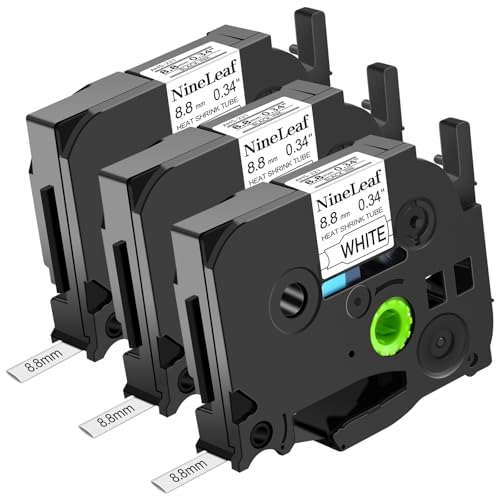 NineLeaf 3 x Kompatibel mit Brother Schrumpfschlauch Etikettenband 8,8mm HSe-221 HSe221 HS-221 Schwarz auf Weiß Schriftband für P-Touch PT-P700 P750 H300 P900W P950NW H500 E300VP Etikettenhersteller von NineLeaf