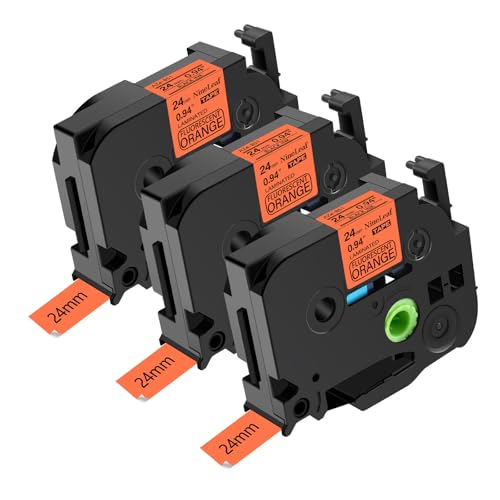 NineLeaf 3 x Ersatz für Brother P-Touch TZe-B51 TZ-B51 TZeB51 TZB51 AZe 24mm 0.94'' Bänder Laminiertes Schwarz auf fluo Orange Schriftband Kassette für Ptouch PT-2400 2410 2430PC Beschriftungsgerät von NineLeaf