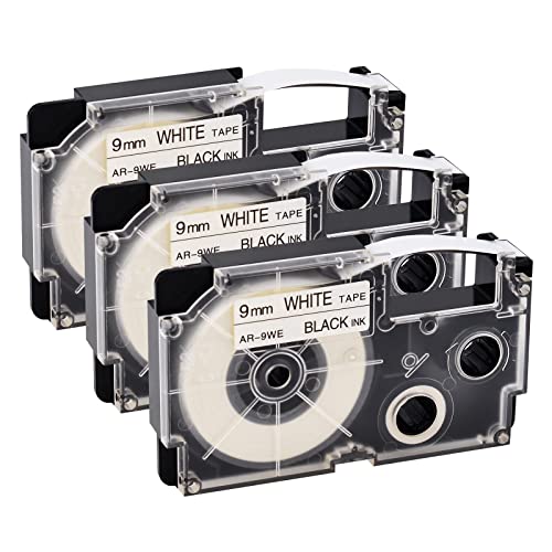 NineLeaf 3 x Kompatibel für Casio EZ XR9WE XR-9WE XR-9WE2S XR9WE2S 9mm x 8m Schwarz auf Weiß Etikettenband for KL60 KL60SR KLC500 KL100 KL120 KL430 KL1500 KL2000 Beschriftungsgerät von NineLeaf