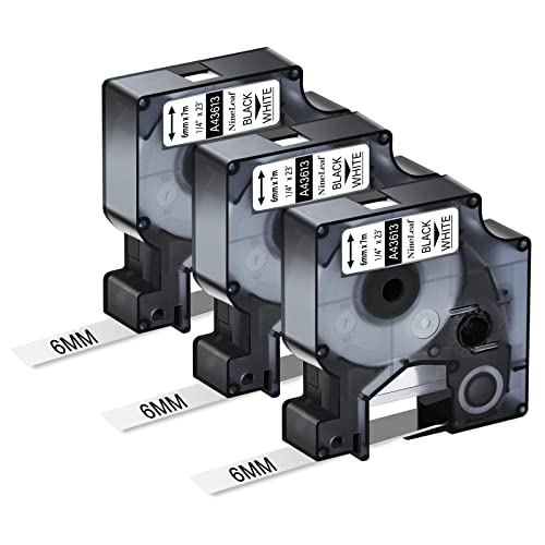 NineLeaf 3 x Kompatibel für Dymo D1 43613 S0720780 A43613 Schriftband 6mm 1/4'' Schwarz auf Weiß Etikettenband für LabelPoint 100 150 200 250 300 350 Wireless PnP ColorPop Beschriftungsgerät NineLeaf 3 x Kompatibel für Dymo D1 43613 S0720780 A43613 Schriftband 6mm 1/4'' Schwarz auf Weiß Etikettenband für LabelPoint 100 150 200 250 300 350 Wireless PnP ColorPop Beschriftungsgerät von NineLeaf