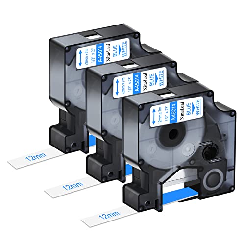 NineLeaf 3 x Kompatibel für Dymo D1 45014 S0720540 A45014 Schriftband 12mm 0.47'' Blau auf Weiß Etikettenband für LabelPoint 100 150 200 250 300 350 Wireless PnP ColorPop Beschriftungsgerät von NineLeaf