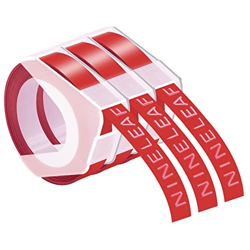 NineLeaf 3 x Kompatibel für Dymo S0898150 520102 3D Kunststoff Prägebändern 9mm x 3m Weiß auf Rot Etikettenband für Omega Home Junior Home Embossing Organizer Xpress 12965 Beschriftungsgerät von NineLeaf