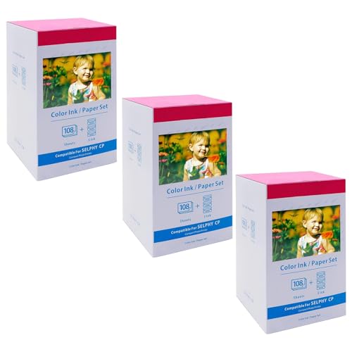 NineLeaf 3PK Kompatibel für Canon Selphy CP1300 CP1500 CP1200 CP1000 CP910 CP820 und Kartusche, KP-108IN 3115B001(AA) Postkarten für Canon Selphy Fotodrucker, 9 Kartusche+324 FotoPapier (100 x 148mm) von NineLeaf