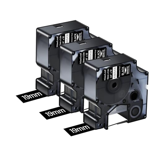 NineLeaf 3x Ersatz für Dymo 1805436 A1805436 19mm x 5,5m Weiß auf Schwarz Polyester Permanent Industrielles Beschriftungsband für Rhino 5200 6000 3M PL150 PL200 PL300 Beschriftungsgerätend von NineLeaf
