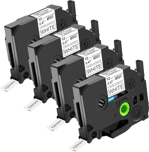 NineLeaf 4 Packung Ersatz für Brother P-Touch TZe-S231 TZeS231 TZS231 AZe 12mm 0.47'' Extra-Stark Klebend Laminiert Schwarz auf weiß Etikettenband für Ptouch PT-D200BT D200DA Beschriftungsgerät von NineLeaf