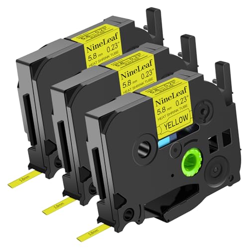 NineLeaf 3 x Kompatibel für Brother P-touch Schrumpfschlauch HSe-611 HSe611 HS-611 HS611 HSe Schriftband 5.8mm x 1.5m Schwarz auf Gelb Etikettenband für P-touch PT-E500 E550W E800W P900 von NineLeaf