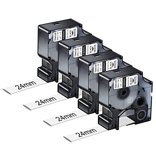 NineLeaf 4 x Kompatibel für Dymo Rhino 1805443 Schriftband Schwarz auf Weiß Heißschrumpfschlauch 1'' 24mm x 1.5m für Drähte Kabel in Rhino 6000 Industriell Etikettenband von NineLeaf