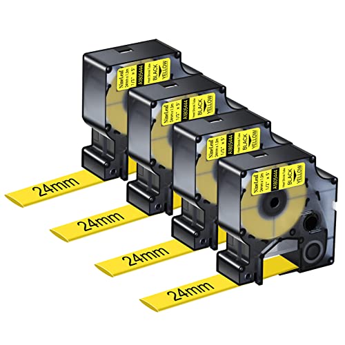 NineLeaf 4 x Kompatibel für Dymo Rhino 1805444 Schriftband Schwarz auf Gelb Heißschrumpfschlauch 1'' 24mm x 1.5m für Drähte Kabel in Rhino 6000 Industriell Etikettenband von NineLeaf