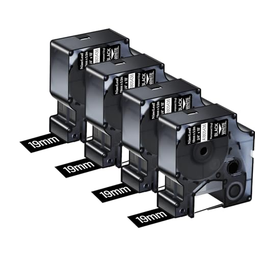 NineLeaf 4x Ersatz für Dymo 1805436 A1805436 19mm x 5,5m Weiß auf Schwarz Polyester Permanent Industrielles Beschriftungsband für Rhino 5200 6000 3M PL150 PL200 PL300 Beschriftungsgerätend von NineLeaf