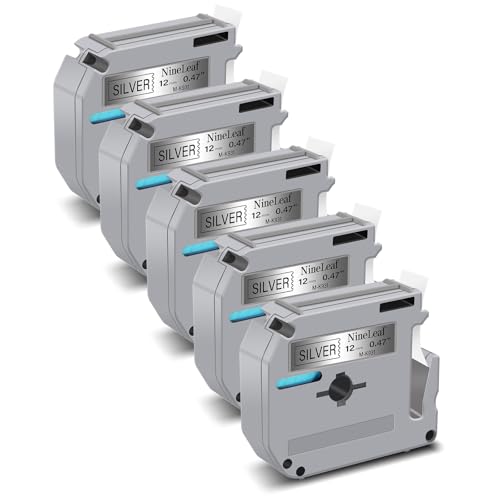 NineLeaf 5 Packung Ersatz für Brother P-Touch M-K931s M-K931 MK931 M-931 M931 12mm 0.47'' Bänder nicht Laminiertes Schwarz auf Silber Schriftband für Ptouch PT-45M 55BM 80SCCP Beschriftungsgerät von NineLeaf