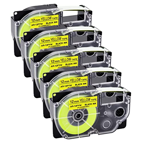 NineLeaf 5 Packung Ersatz für Casio EZ XR12FYW XR-12FYW AR-12FYW XR-12FYW2S XR12FYW2S 12mm x 5m Bänder Schwarz auf Fluoreszierend Gelb Schriftband für KL60 KL750 KL750B KL750BA Beschriftungsgerät NineLeaf 5 Packung Ersatz für Casio EZ XR12FYW XR-12FYW AR-12FYW XR-12FYW2S XR12FYW2S 12mm x 5m Bänder Schwarz auf Fluoreszierend Gelb Schriftband für KL60 KL750 KL750B KL750BA Beschriftungsgerät von NineLeaf
