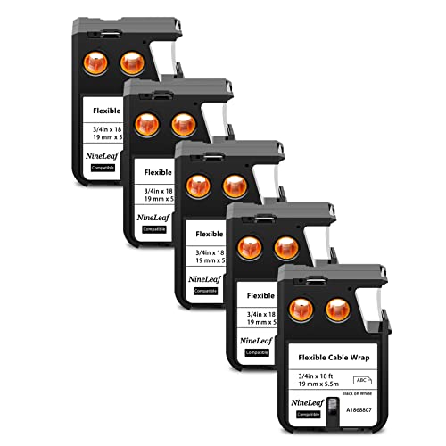 NineLeaf 5 Packung Ersatz für Dymo 1868807 A1868807 19mm x 5.5m 0.7'' 3/4 Zoll Schwarz auf Weiß Bänder Flexible Kabelummantelung Nylon Schriftband für Rhino XTL-300 XTL-500 Beschriftungsgerät NineLeaf 5 Packung Ersatz für Dymo 1868807 A1868807 19mm x 5.5m 0.7'' 3/4 Zoll Schwarz auf Weiß Bänder Flexible Kabelummantelung Nylon Schriftband für Rhino XTL-300 XTL-500 Beschriftungsgerät von NineLeaf